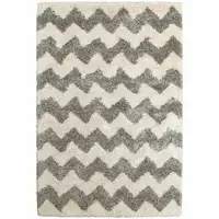 Photo of Grey And Ivory Geometric Shag Power Loom Stain Resistant Area Rug