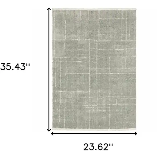 Grey And Ivory Geometric Shag Power Loom Stain Resistant Area Rug Photo 3