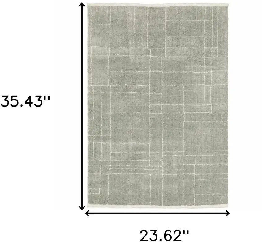 Grey And Ivory Geometric Shag Power Loom Stain Resistant Area Rug Photo 3