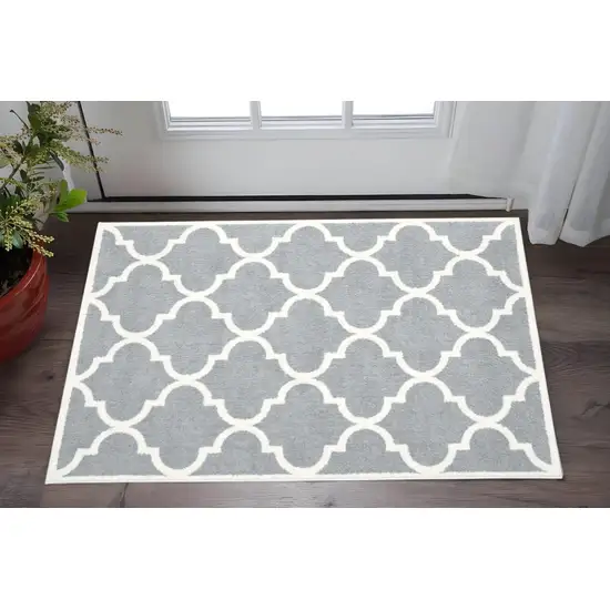 Grey And Ivory Geometric Shag Power Loom Stain Resistant Area Rug Photo 1