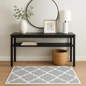 Photo of Grey And Ivory Geometric Shag Power Loom Stain Resistant Area Rug