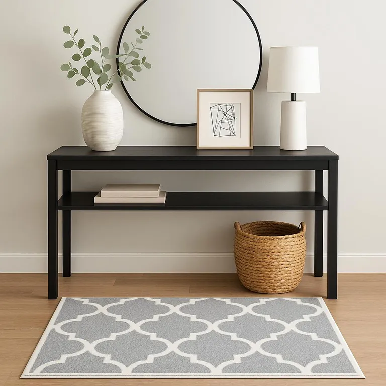 Grey And Ivory Geometric Shag Power Loom Stain Resistant Area Rug Photo 1