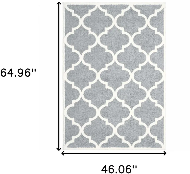 Grey And Ivory Geometric Shag Power Loom Stain Resistant Area Rug Photo 3
