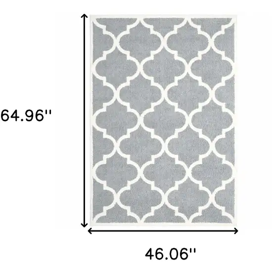 Grey And Ivory Geometric Shag Power Loom Stain Resistant Area Rug Photo 3