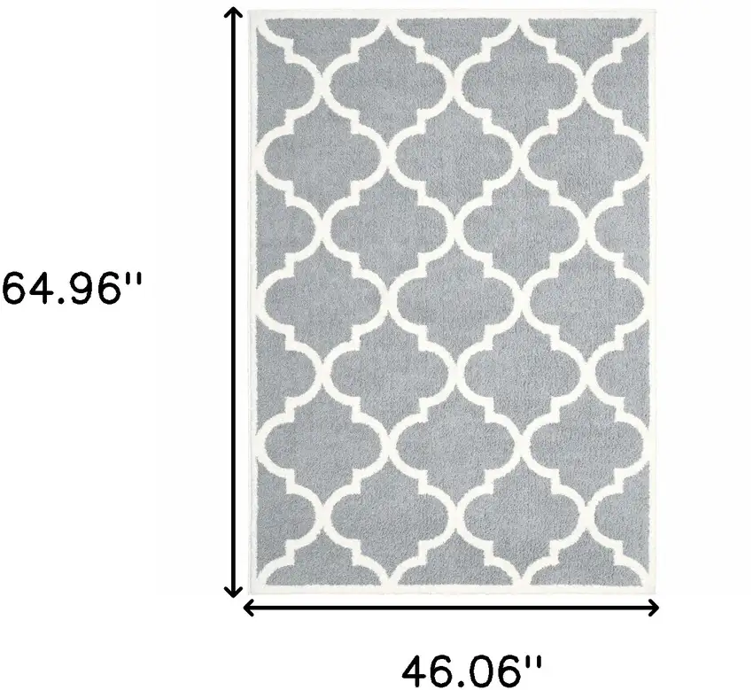 Grey And Ivory Geometric Shag Power Loom Stain Resistant Area Rug Photo 3