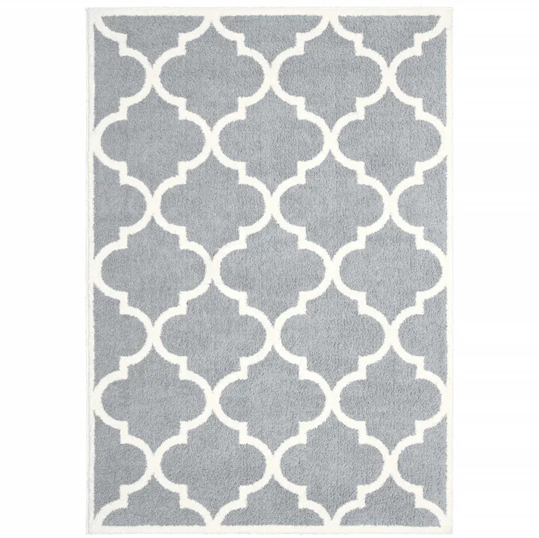 Grey And Ivory Geometric Shag Power Loom Stain Resistant Area Rug Photo 2