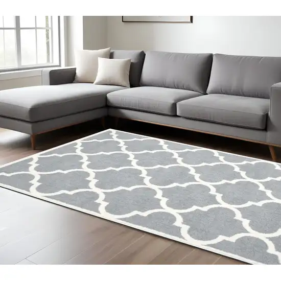 Gray And Ivory Geometric Shag Area Rug Photo 1
