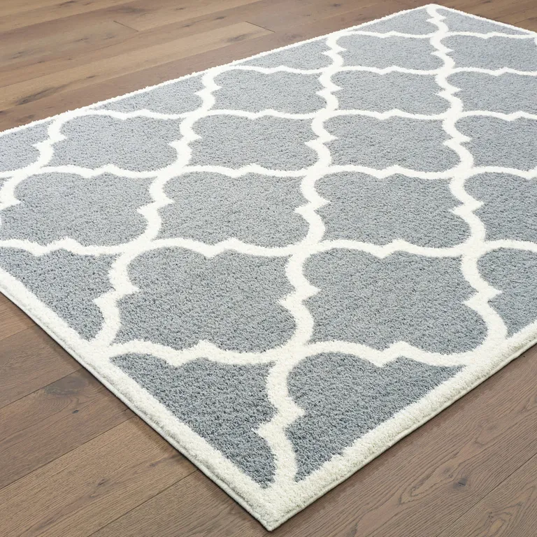 Grey And Ivory Geometric Shag Power Loom Stain Resistant Area Rug Photo 5