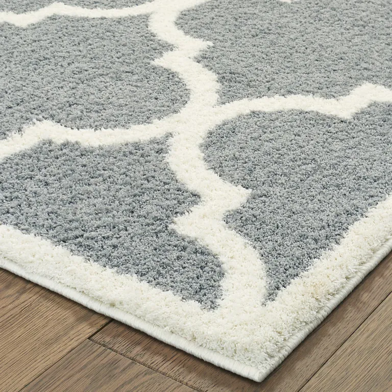 Grey And Ivory Geometric Shag Power Loom Stain Resistant Area Rug Photo 4