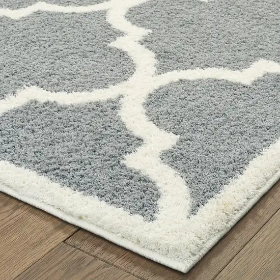 Grey And Ivory Geometric Shag Power Loom Stain Resistant Area Rug Photo 4