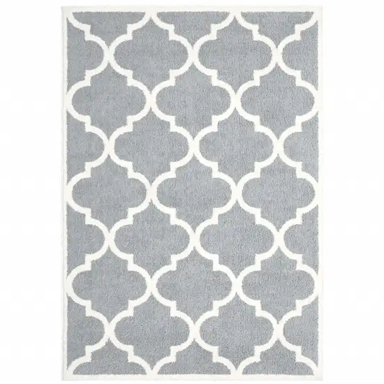 Grey And Ivory Geometric Shag Power Loom Stain Resistant Area Rug Photo 2