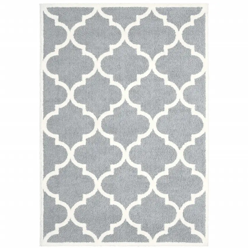 Grey And Ivory Geometric Shag Power Loom Stain Resistant Area Rug Photo 2