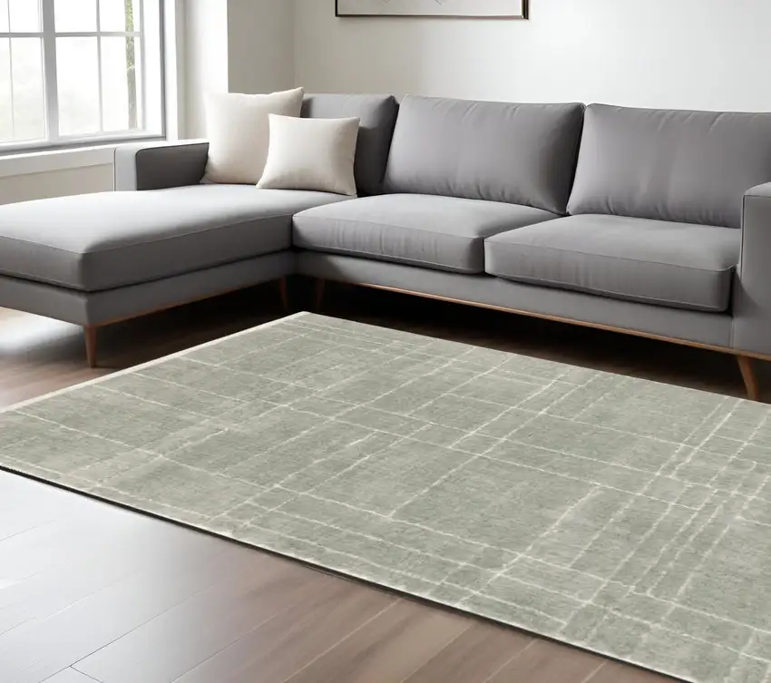 Gray and Ivory Geometric Shag Power Loom Area Rug Photo 1