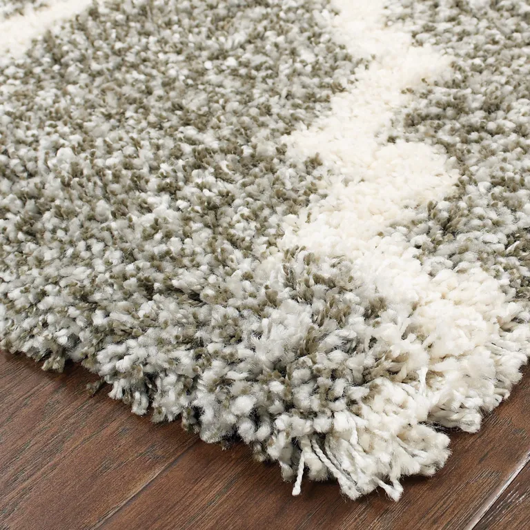Grey And Ivory Geometric Shag Power Loom Stain Resistant Runner Rug Photo 3