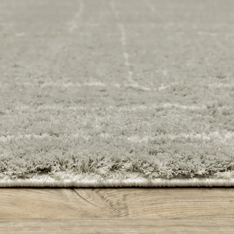 Grey And Ivory Geometric Shag Power Loom Stain Resistant Runner Rug Photo 5