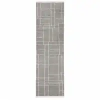 Photo of Grey And Ivory Geometric Shag Power Loom Stain Resistant Runner Rug