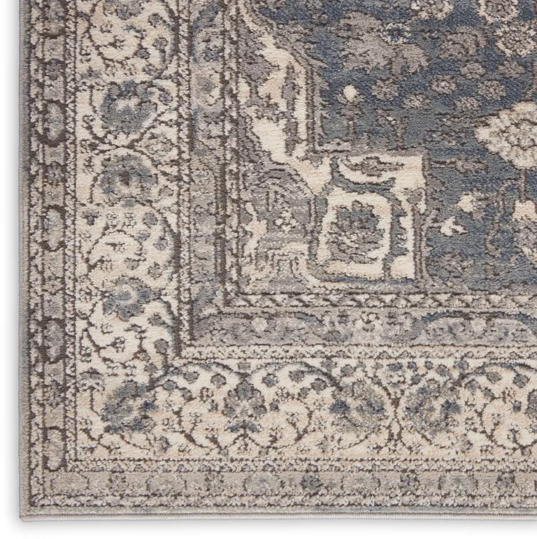 Grey And Ivory Oriental Power Loom Non Skid Area Rug Photo 3