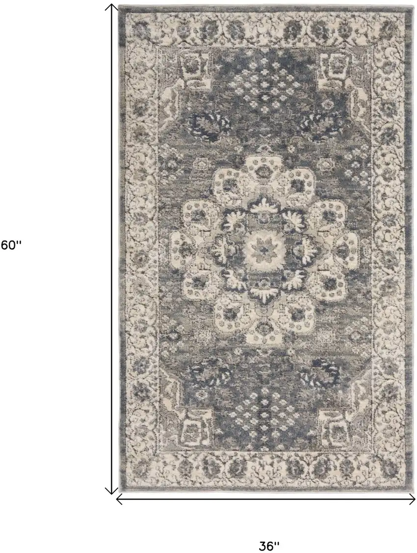 Grey And Ivory Oriental Power Loom Non Skid Area Rug Photo 6