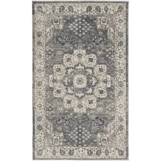 Grey And Ivory Oriental Power Loom Non Skid Area Rug Photo 4
