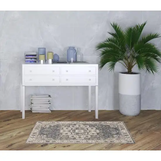 Grey And Ivory Oriental Power Loom Non Skid Area Rug Photo 2