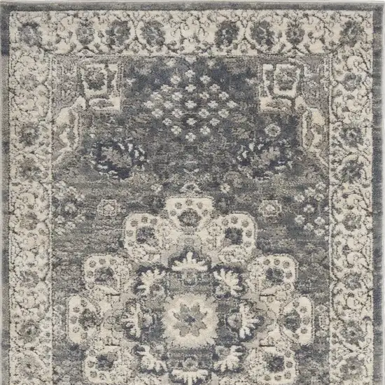 Grey And Ivory Oriental Power Loom Non Skid Area Rug Photo 3