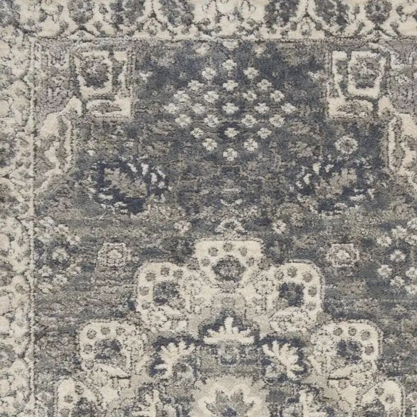 Grey And Ivory Oriental Power Loom Non Skid Area Rug Photo 1