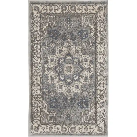 Grey And Ivory Oriental Power Loom Non Skid Area Rug Photo 6