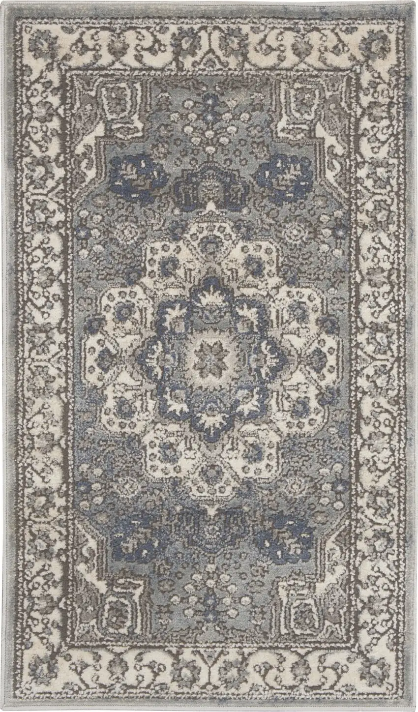 Grey And Ivory Oriental Power Loom Non Skid Area Rug Photo 6