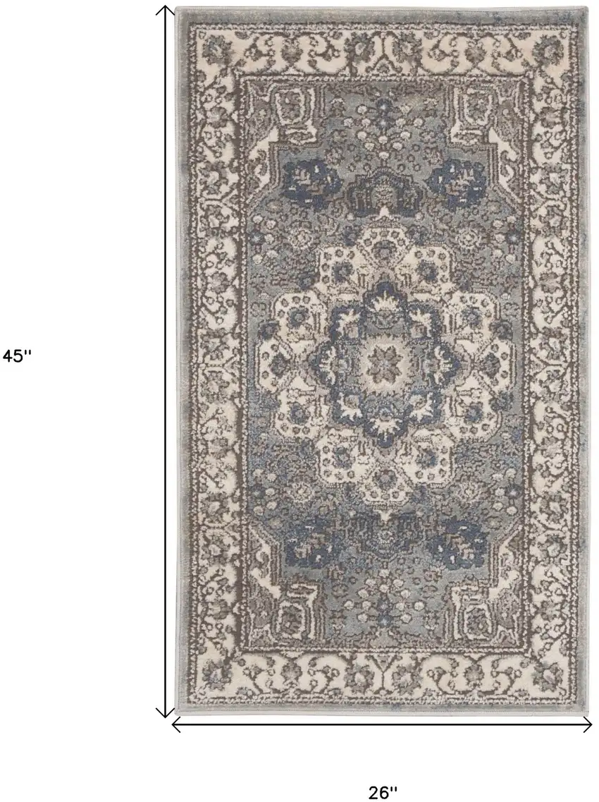 Grey And Ivory Oriental Power Loom Non Skid Area Rug Photo 6