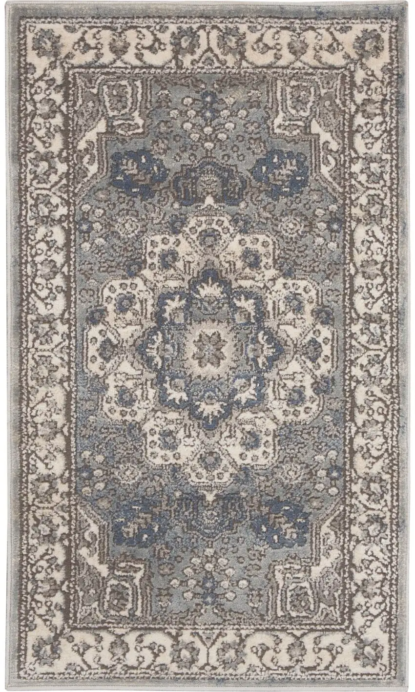 Grey And Ivory Oriental Power Loom Non Skid Area Rug Photo 1