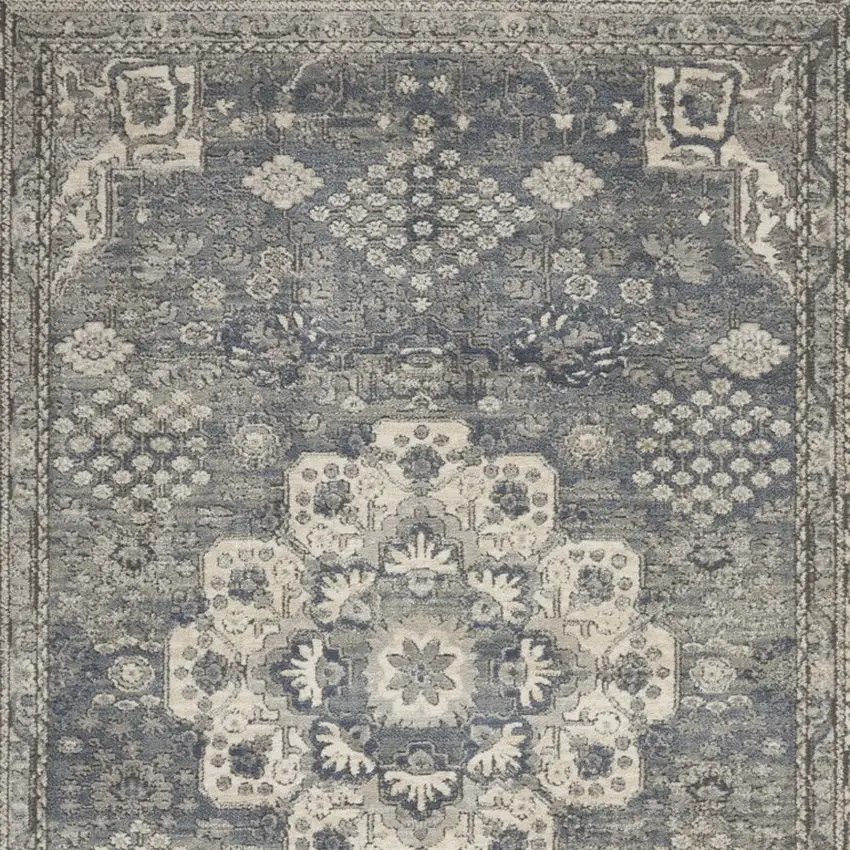 Grey And Ivory Oriental Power Loom Non Skid Area Rug Photo 7