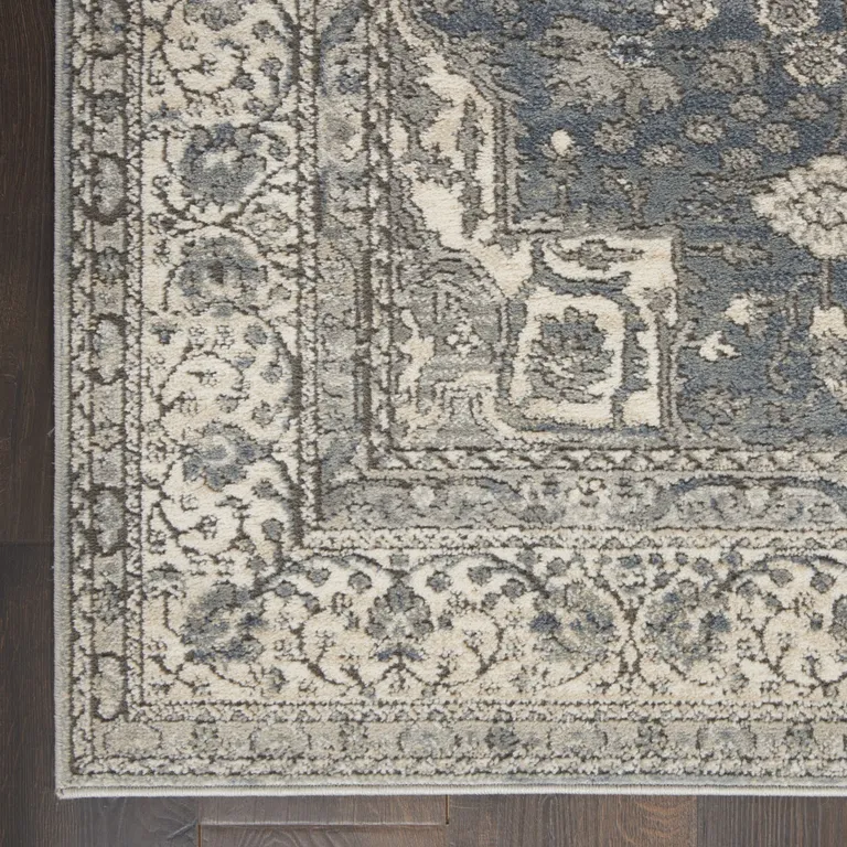 Grey And Ivory Oriental Power Loom Non Skid Area Rug Photo 4
