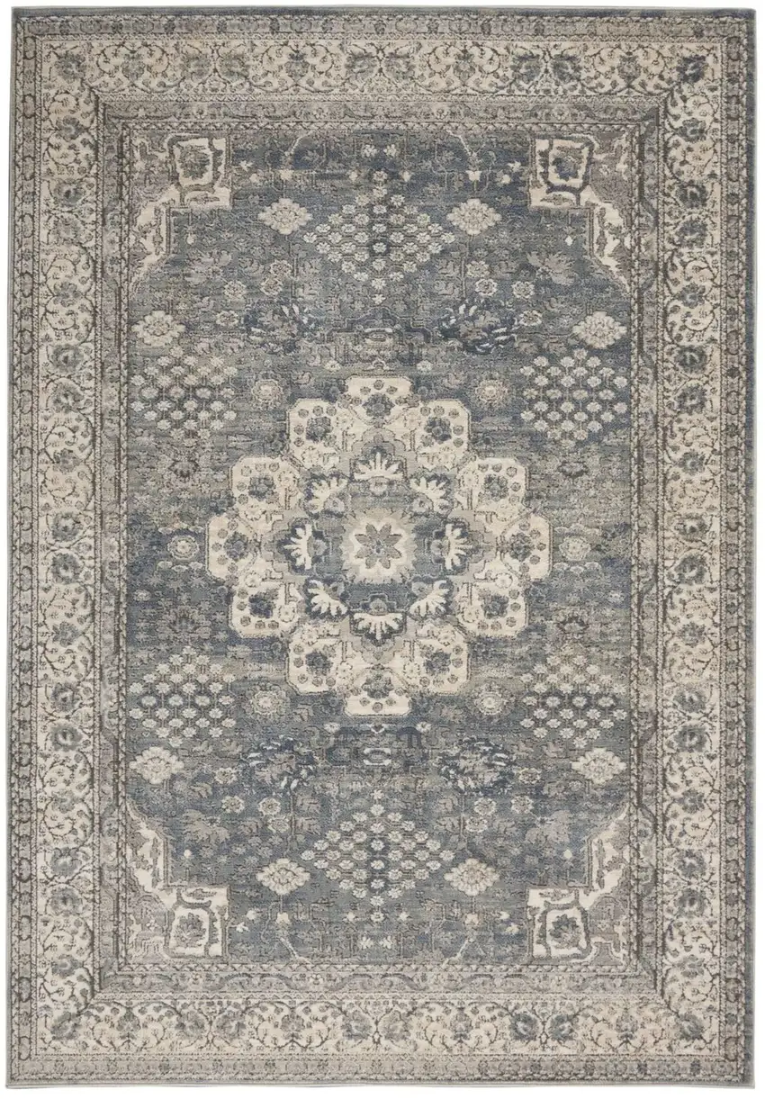 Grey And Ivory Oriental Power Loom Non Skid Area Rug Photo 1