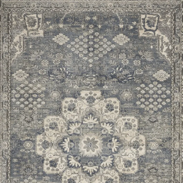 Grey And Ivory Oriental Power Loom Non Skid Area Rug Photo 5