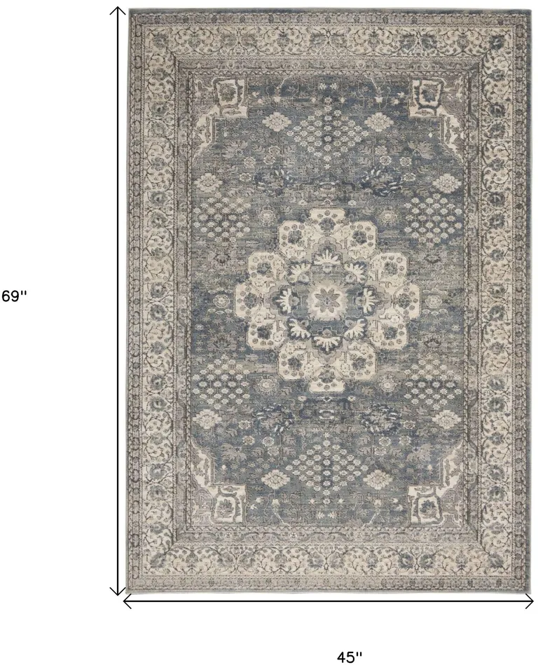 Grey And Ivory Oriental Power Loom Non Skid Area Rug Photo 2