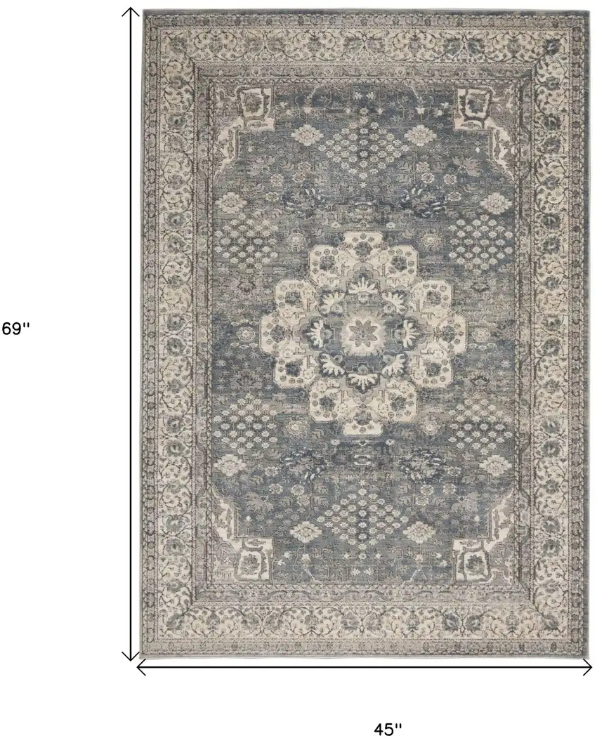 Grey And Ivory Oriental Power Loom Non Skid Area Rug Photo 6