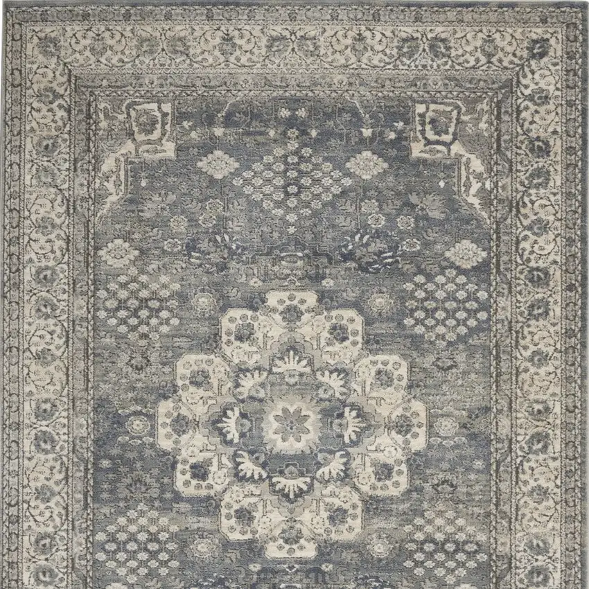Grey And Ivory Oriental Power Loom Non Skid Area Rug Photo 8