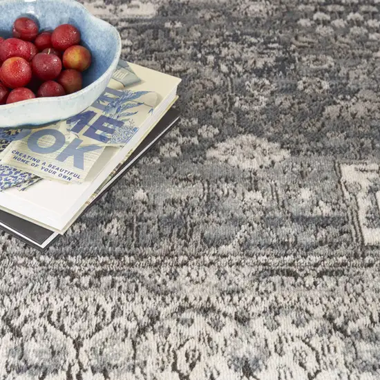 Grey And Ivory Oriental Power Loom Non Skid Area Rug Photo 9