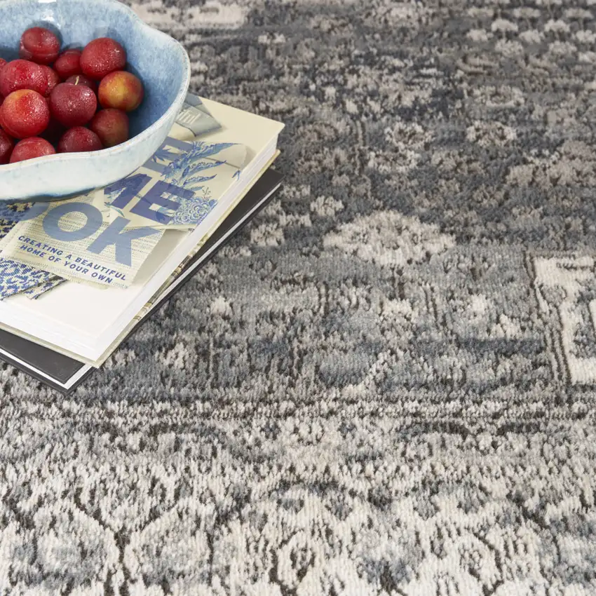 Grey And Ivory Oriental Power Loom Non Skid Area Rug Photo 9