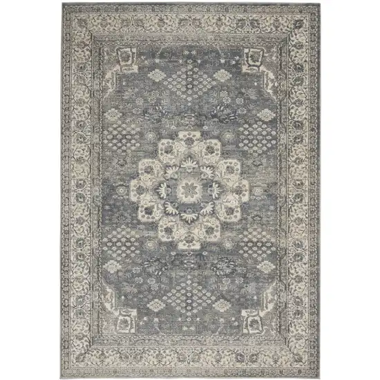 Grey And Ivory Oriental Power Loom Non Skid Area Rug Photo 2