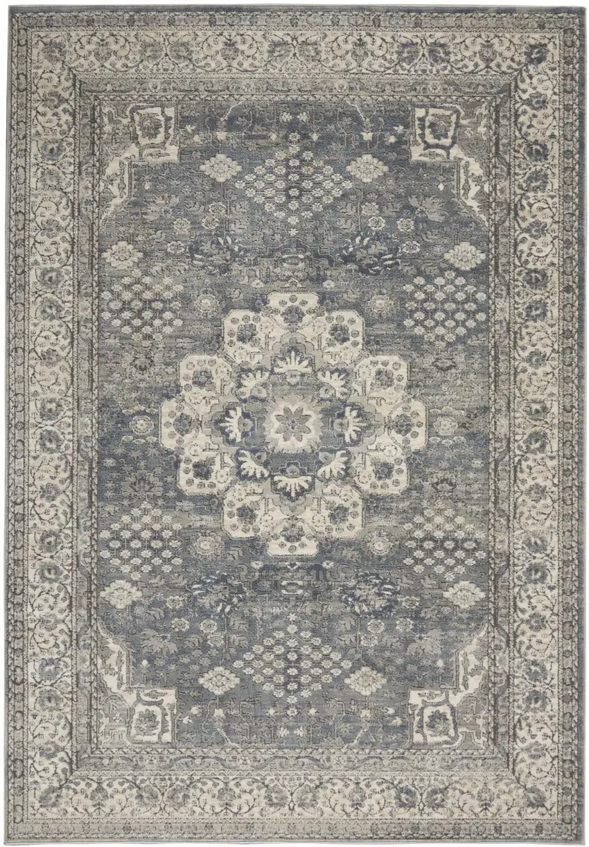 Grey And Ivory Oriental Power Loom Non Skid Area Rug Photo 1