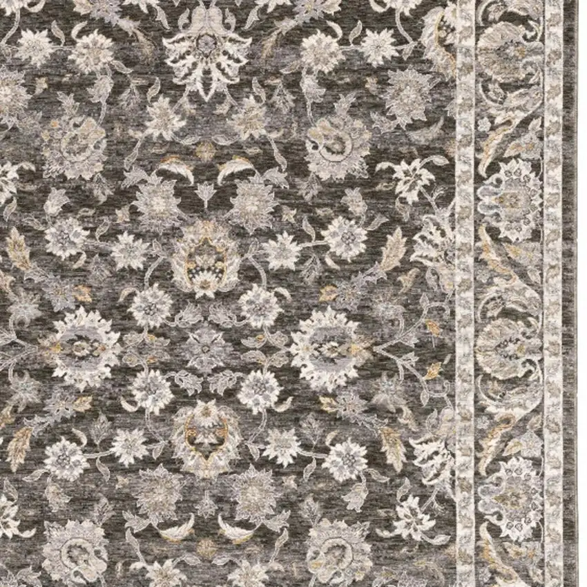 Grey And Ivory Oriental Power Loom Stain Resistant Area Rug With Fringe Photo 4