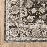 Photo of Grey And Ivory Oriental Power Loom Stain Resistant Area Rug With Fringe