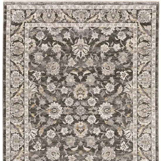 Grey And Ivory Oriental Power Loom Stain Resistant Area Rug With Fringe Photo 5