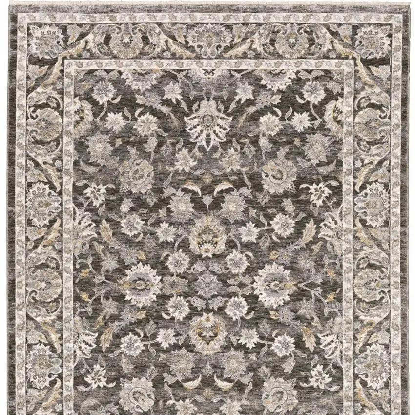 Grey And Ivory Oriental Power Loom Stain Resistant Area Rug With Fringe Photo 5