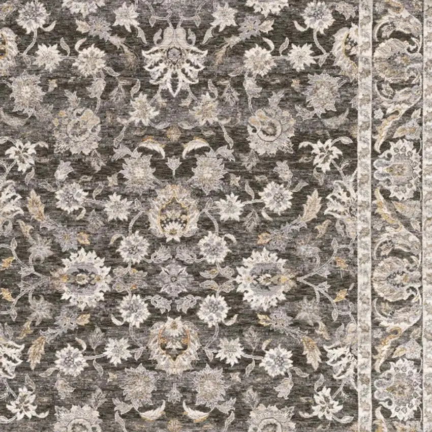 Grey And Ivory Oriental Power Loom Stain Resistant Area Rug With Fringe Photo 5