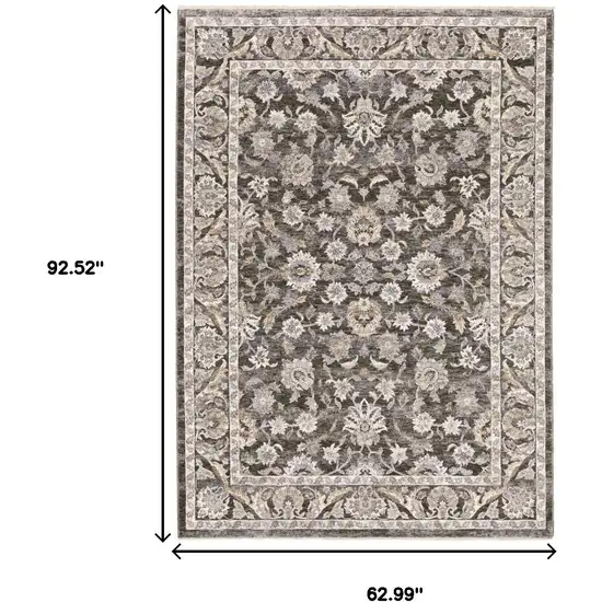 Grey And Ivory Oriental Power Loom Stain Resistant Area Rug With Fringe Photo 3