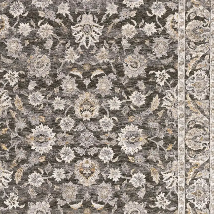 Grey And Ivory Oriental Power Loom Stain Resistant Area Rug With Fringe Photo 6