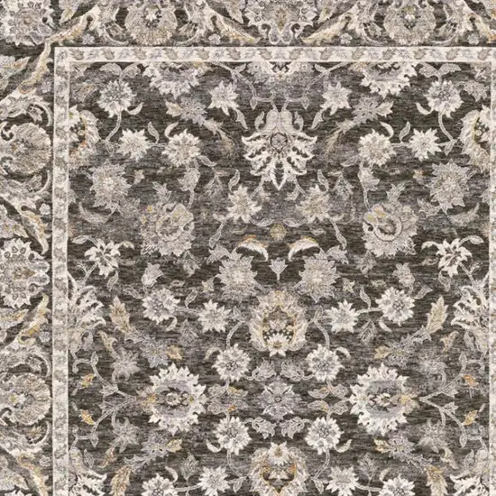 6' X 9' Grey And Ivory Oriental Power Loom Stain Resistant Area Rug With Fringe Photo 6