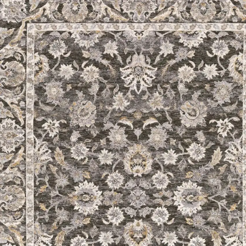 6' X 9' Grey And Ivory Oriental Power Loom Stain Resistant Area Rug With Fringe Photo 6